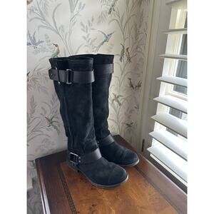 UGG Dree Boots Black Leather Suede Harness Knee High Round Toe Pull-On Size 8